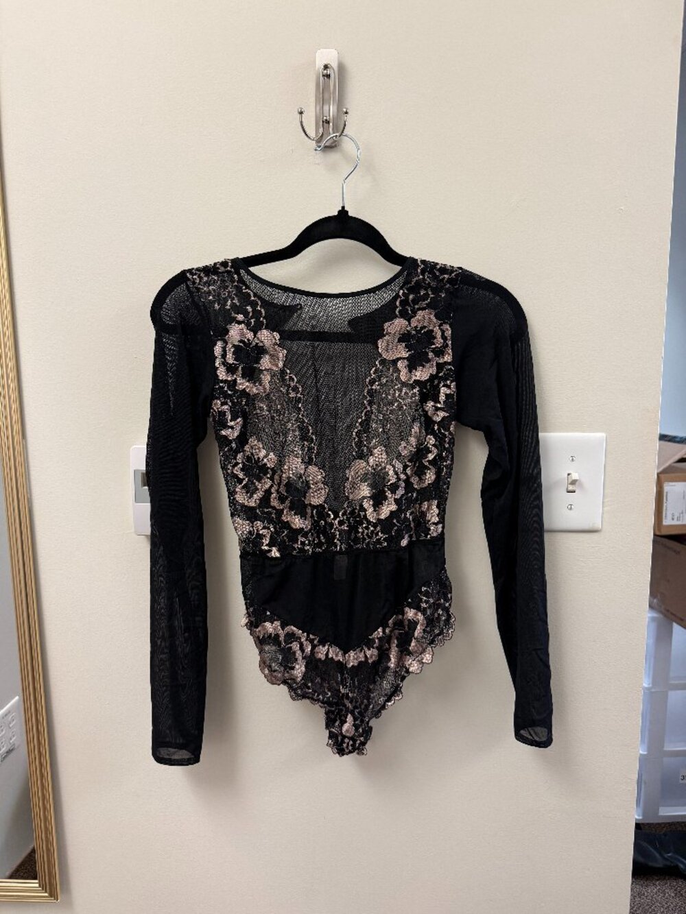 black and pink lace lingerie bodysuit top